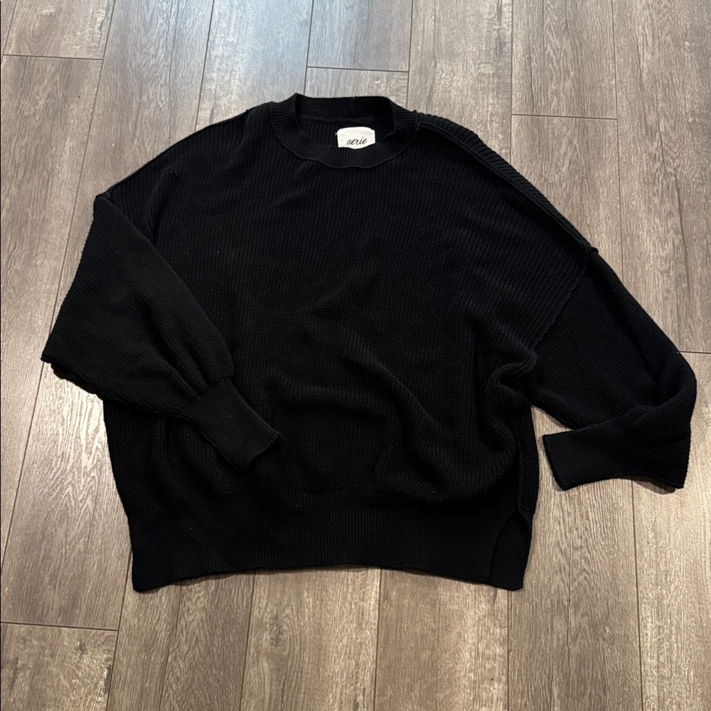 Aerie black Crew Neck Knitted Sweater XL 100% cotton - Picture 3 of 7